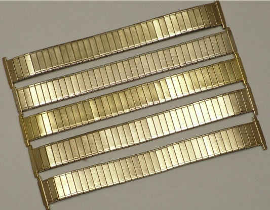 16 - 22 MM Gold Tone Stretch Watch Band Stainless Steel Lot of 5 Bands