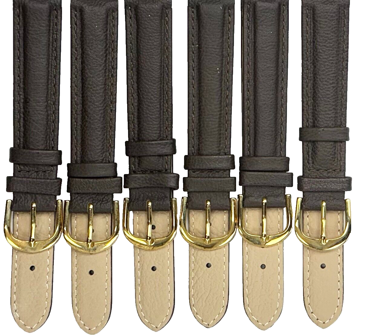 Lot of 6 Watch Bands Genuine Leather D. Brown Color ,Padded,Stitched 16MM