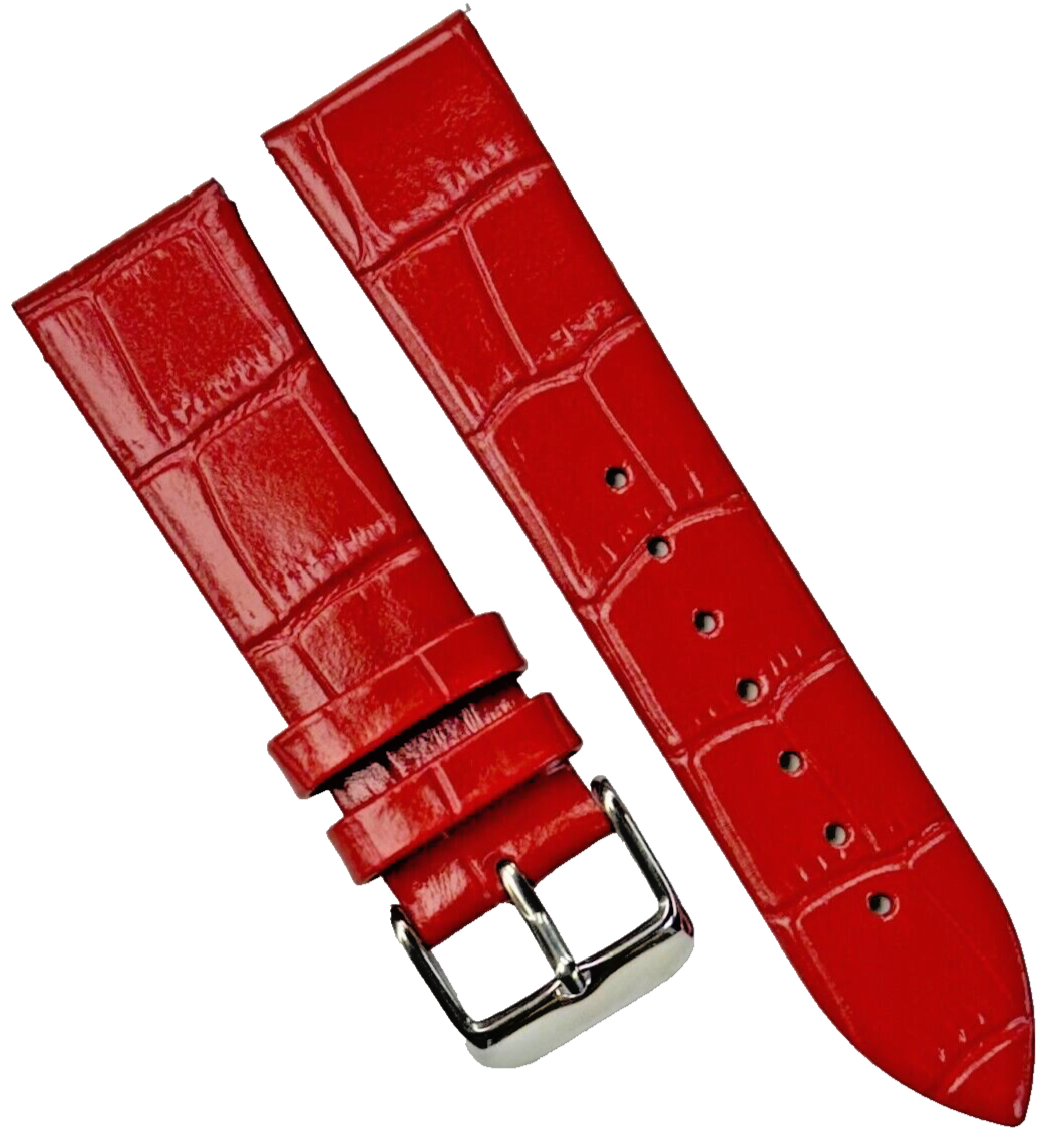 New Watch Band Red Genuine Leather Alligator Grain (Flat, Short) 18x14 MM