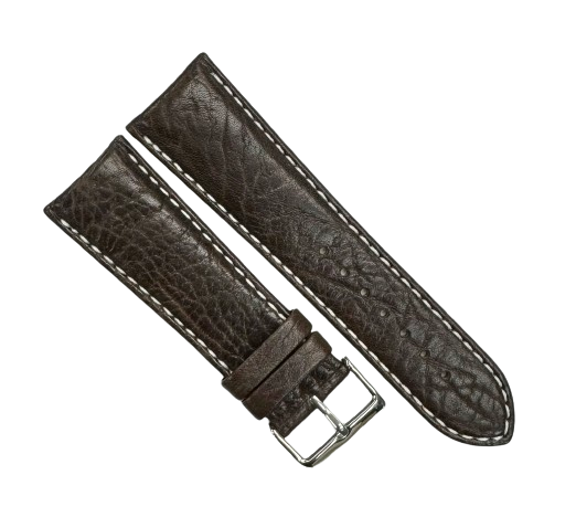 Lot of 6 WATCH BAND (ITALIAN) GENUINE LEATHER GRAIN D.BROWN PADDED STITCHES 26MM