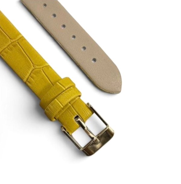 set of 3 Watch Band Genuine Leather Alligator Grain Yellow Flat 14mm
