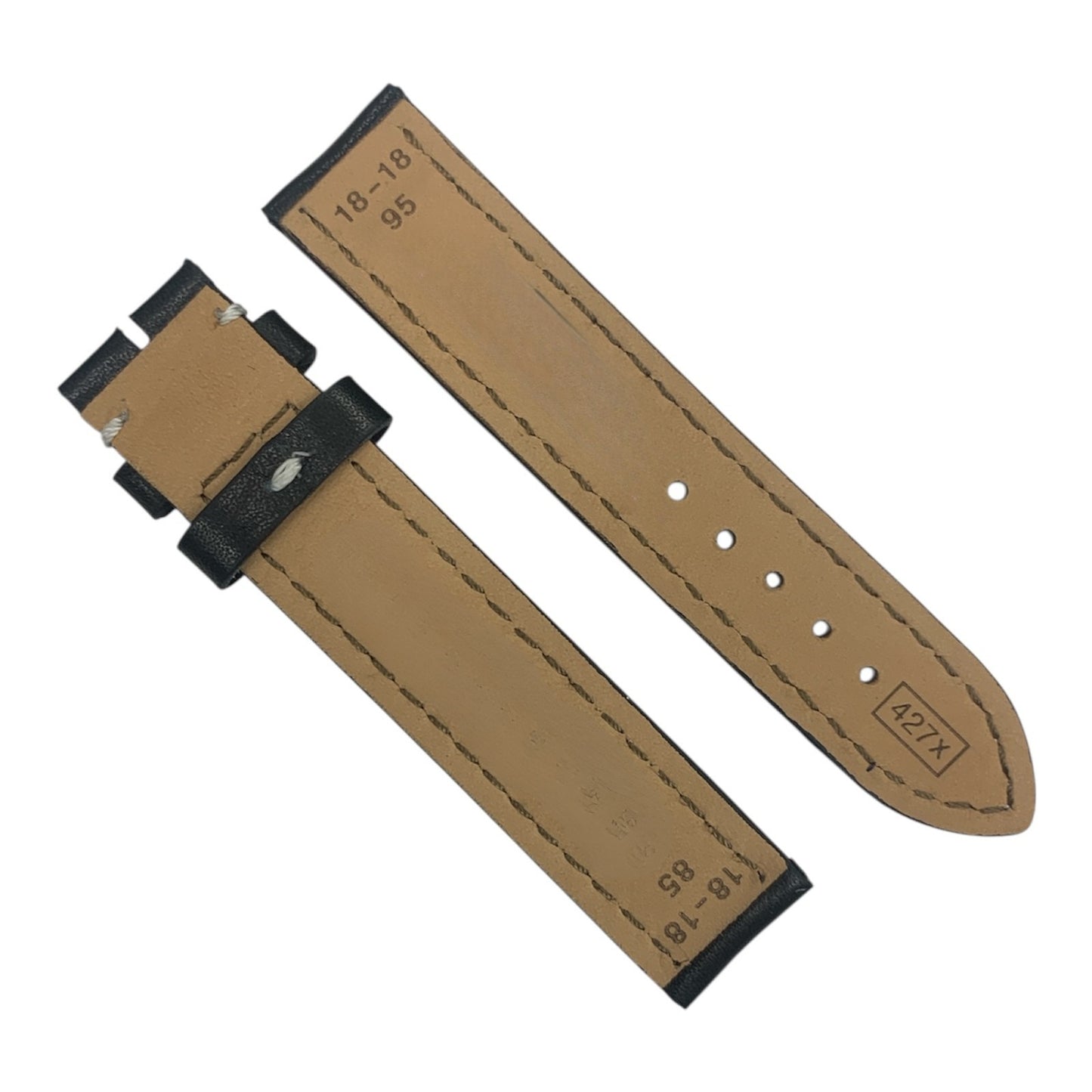 Leather Watch Band Strap Black/Navy with White Stitch 18/ 20mm Compatible BRT