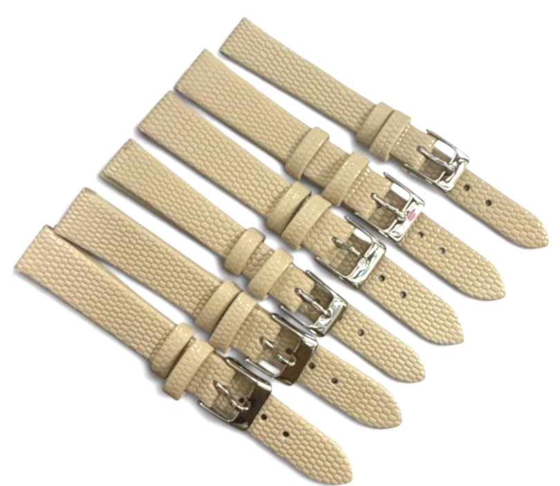 (Set of 6) Watch Band Genuine Leather Lizard Grain BIEGE Flat 12/14mm