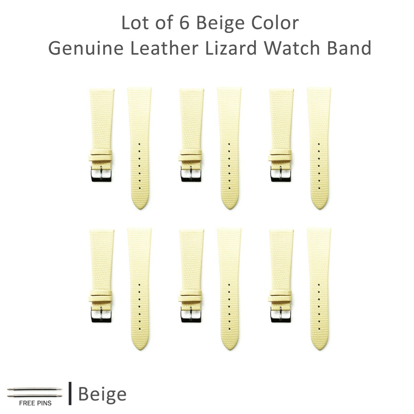  Lot of 6Pcs.Watch Bands Genuine Leather Lizard Grain Flat 12MM to 24MM 8 Colors