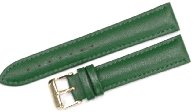 Watch Band Genuine Leather 18mm Green Plain/Smooth,Padded,Stitched ( A1 Quality)
