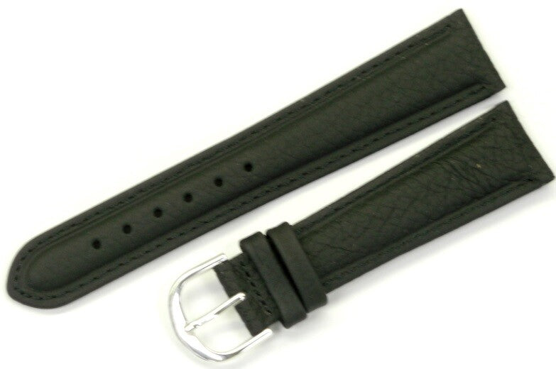 Watch Band Plain Black Genuine Leather Stitched Padded,24mm High Quality