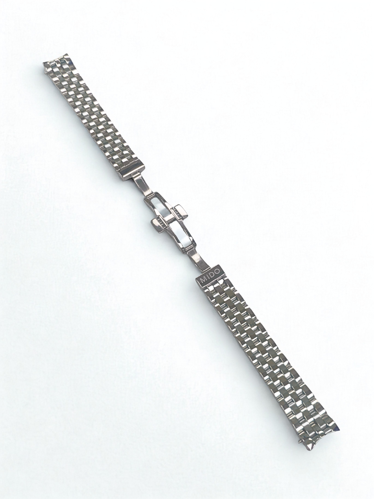Silver Stainless Steel Watch Band - 15mm Bracelet w/ Curved End Links for Mido