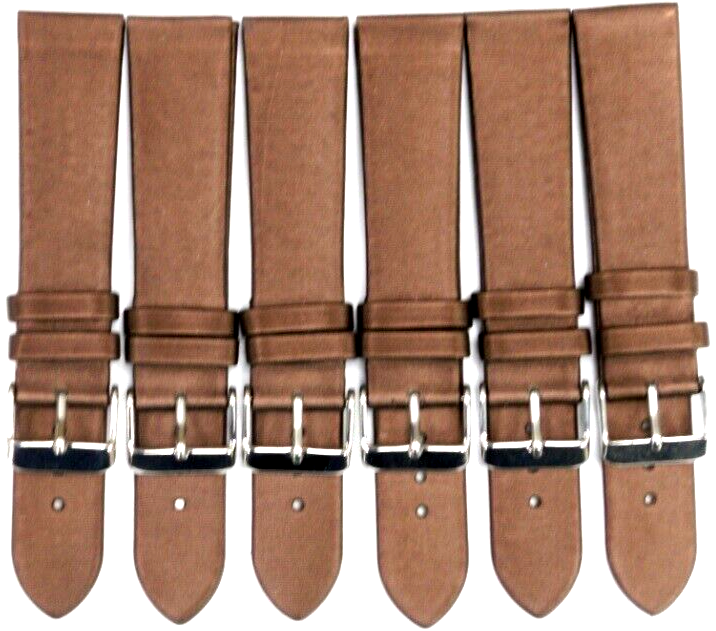 Lot of 6Pcs Watch Bands Dark Brown Genuine Leather (Flat) 20MM  for Men Watches
