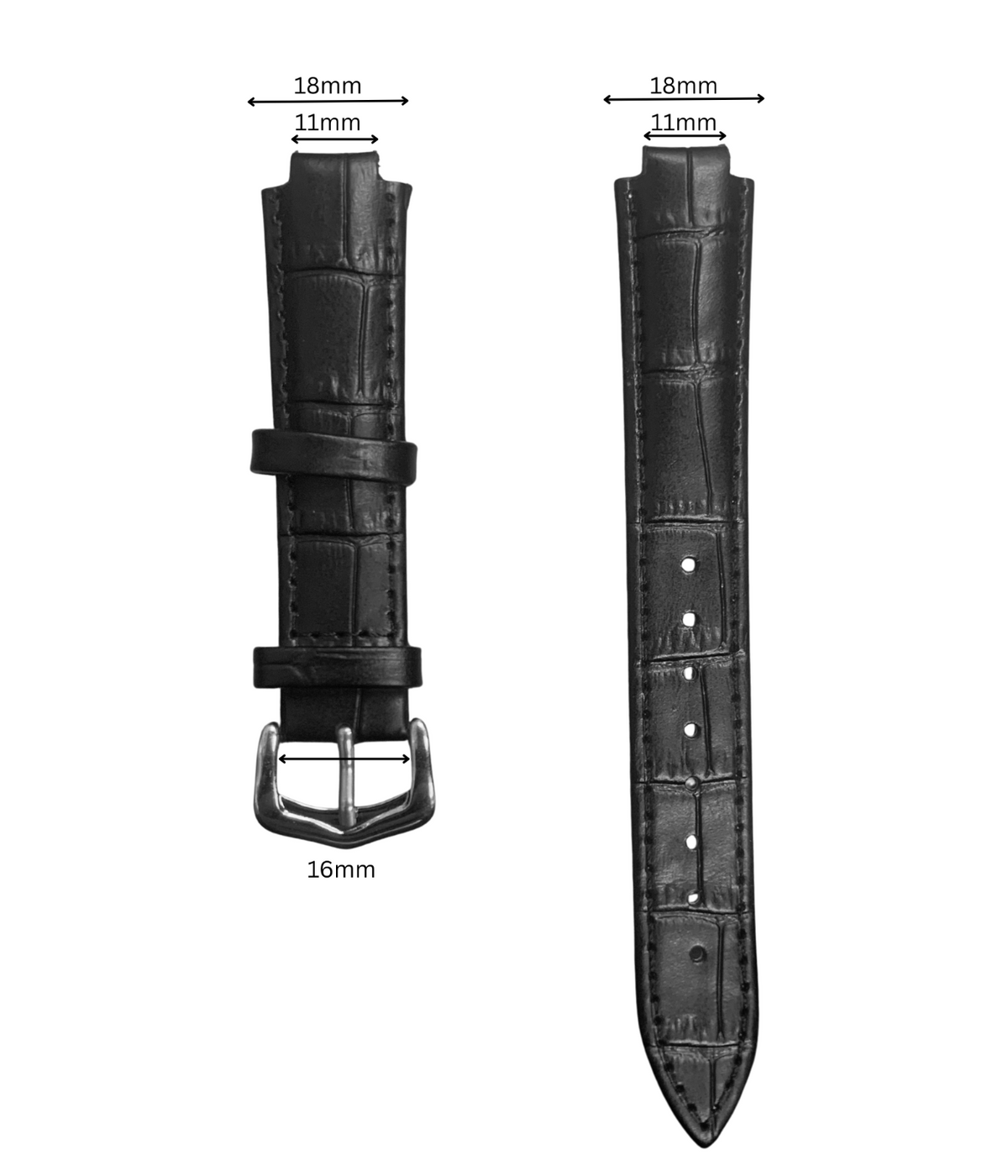 22mm Black Genuine leather Band Strap Crocodile-Style w/ Buckle
