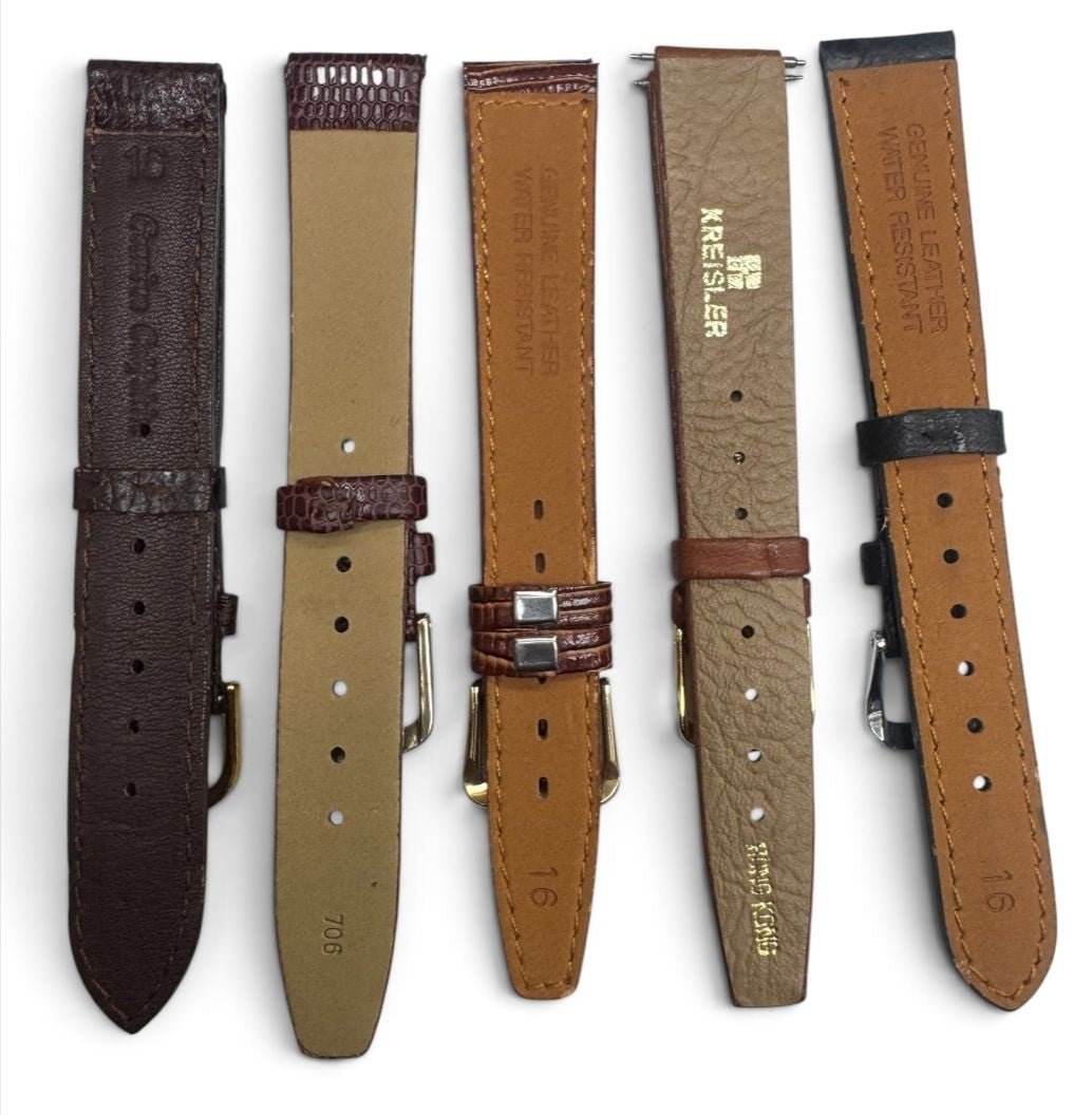 LOT OF 10 WATCH BANDS 16MM GENUINE LEATHER ALLIGATOR MIX STYLE AND COLORS