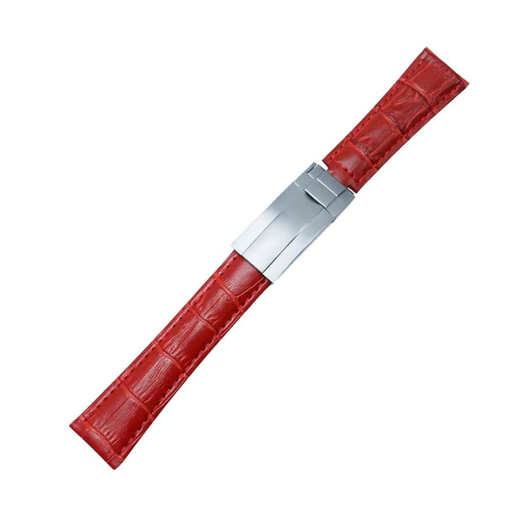 High-Quality Red Leather Watch Band – 20mm for Rolex Watches | Steel Clasp