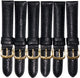 High Quality 16MM Genuine Leather Stitched Padded Black Watch Bands Lot of 6Pcs.