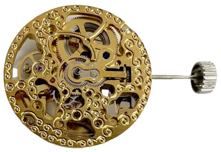 Automatic Skeleton Mechanical Watch Movement 2189 Gold, 3Hands
