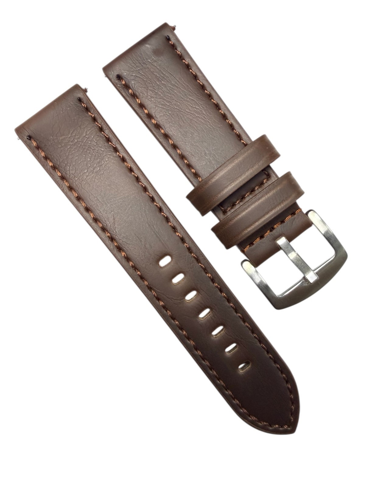 Genuine Leather Dark Brown Flat Stitched Watch Band Quick Release Strap