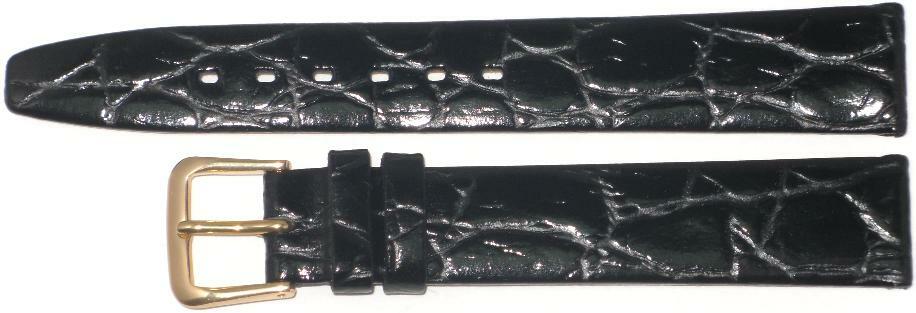 Watch Band Black Genuine Leather Crocodile Grain Flat,Slim 10mm( A1 Quality)