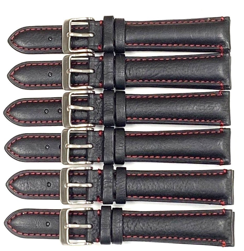 Watch Band Genuine Leather Plain PADDED With Stitches Black Color Of Size 18MM