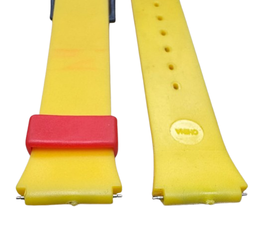 16MM Yellow color Silicone watch band Black Red buckle with free spring bars