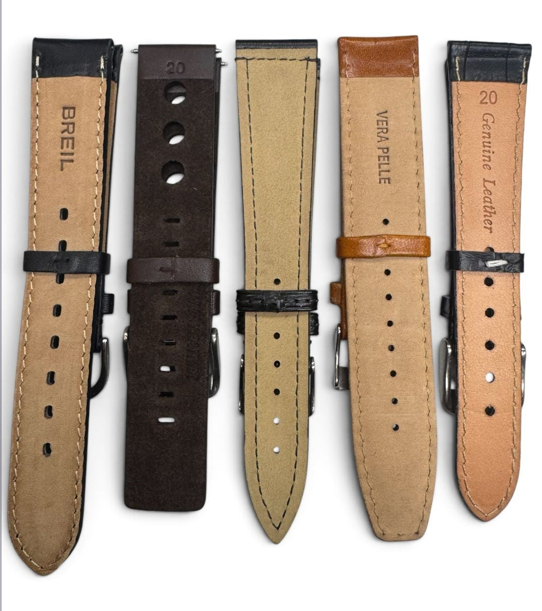 LOT OF 10 WATCH BANDS 20MM GENUINE LEATHER MIX STYLE AND COLORS