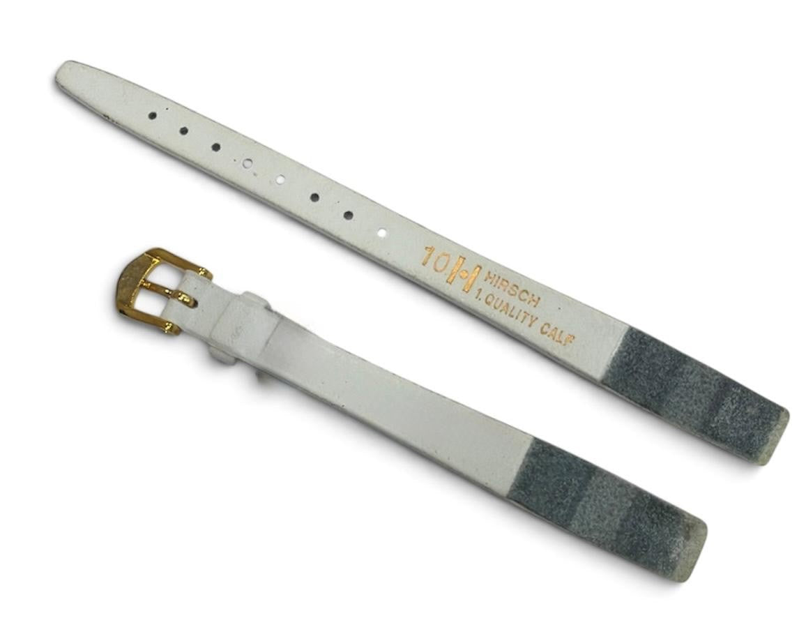 Hirsch black qualitycalf 10 MM open end leather watch band straps-white
