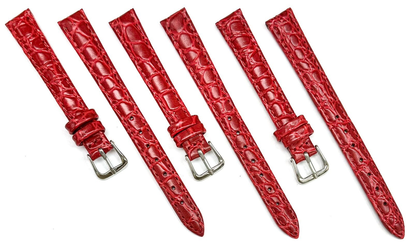 (8-14)mm Genuine Leather Red Crocodile Grain Watch Band, Padded & Stitched, Lady