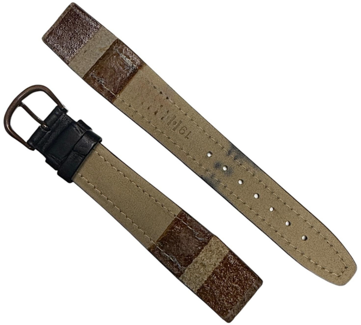 Black color Genuine Leather Watch Strap Band Alligator Grain 19mm-open end