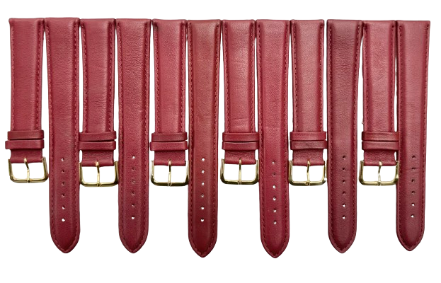 Lot of 6 bands, 16MM XL Plain Padded Red Genuine Leather Watch Band, stitches