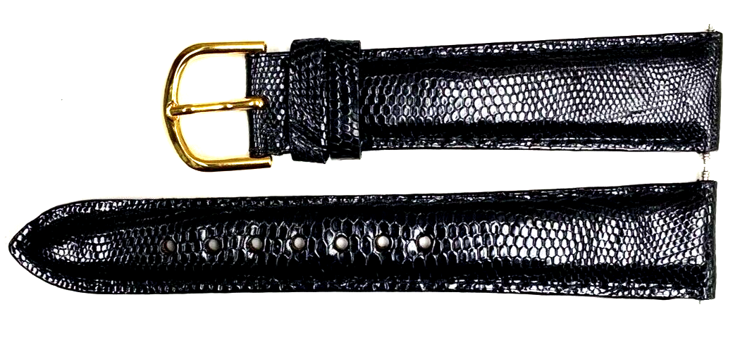 Watch Band Genuine Lizard Skin Black Color 19MM Padded  Excellent Quality