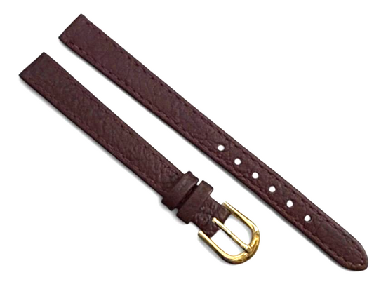 Genuine Leather Band 10mm Flat Leather Watch Strap BURGUNDY/Gold Buckle