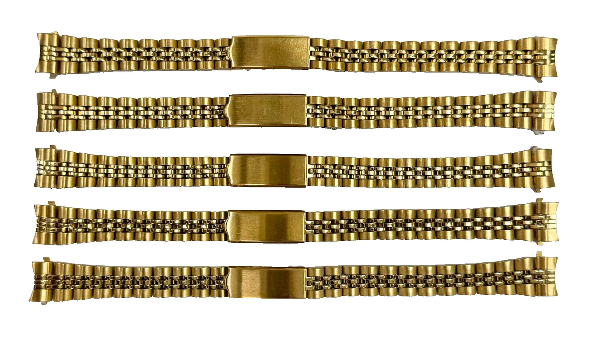 5 pcs of 14MM Jubilee Designed GOLD Color Metal Ladies Band with Curved End