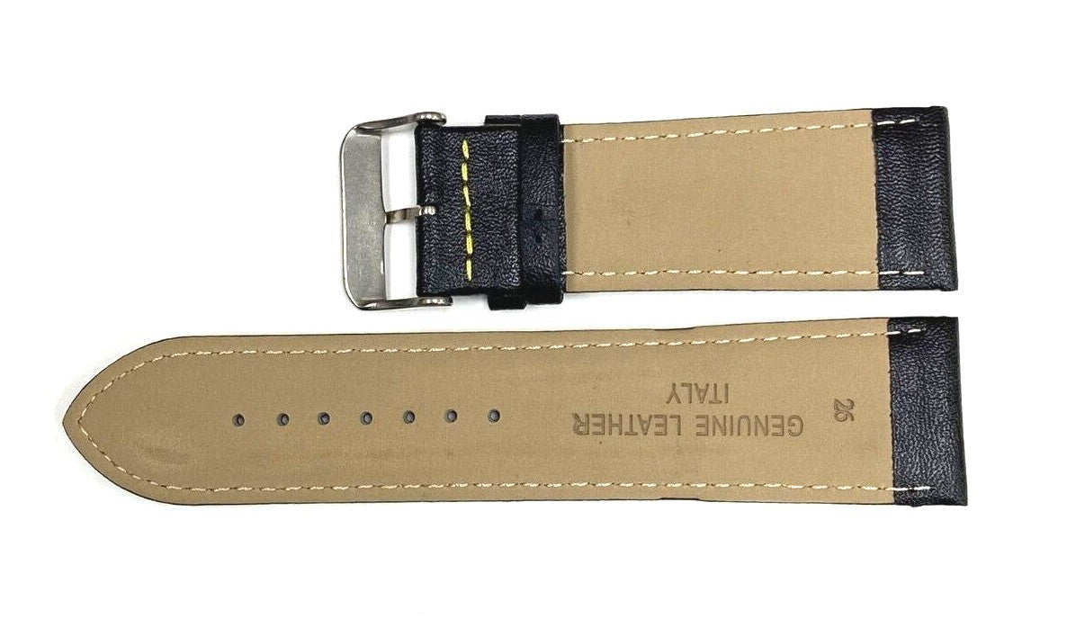 Watch Band Genuine Leather Plain PADDED With Stitches Black Color Of Size 26MM