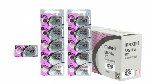 Maxell 372 (SR916W) 1.55V Silver Oxide Watch Batteries – Pack of 100 Batteries