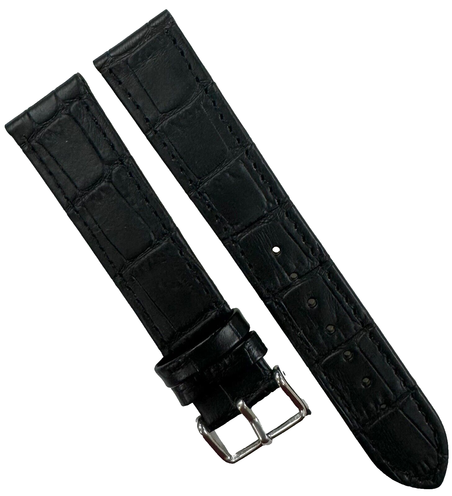 Watch Bands Genuine Leather Alligator Grain Black, Flat 20mm