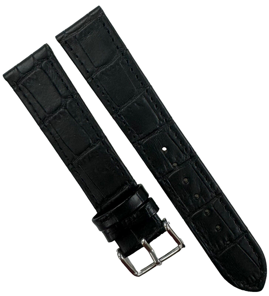 Watch Bands Genuine Leather Alligator Grain Black, Flat 20mm
