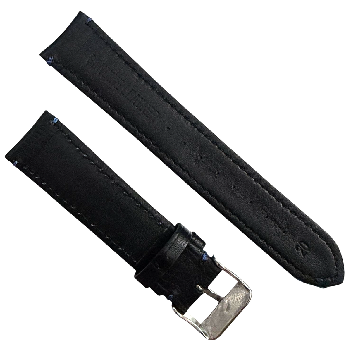 20mm Black color w/blue threading Genuine Leathe Watch Band