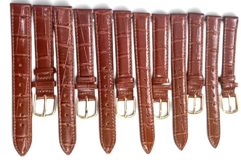 (set of 6)13MM BROWN ALLIGATOR LEATHER STRAP BAND gold Buckle with pins