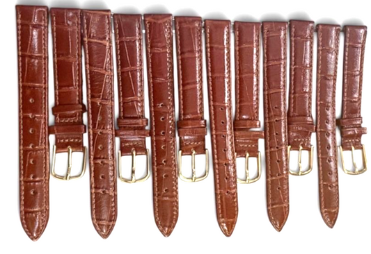 (set of 6)13MM BROWN ALLIGATOR LEATHER STRAP BAND gold Buckle with pins