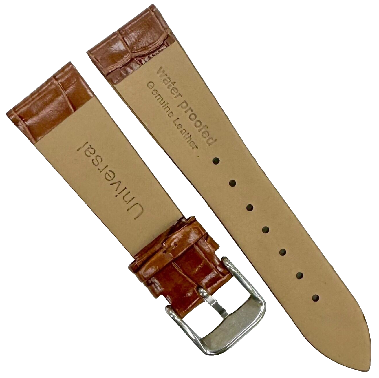 New Watch Band Brown Genuine Leather Alligator Grain (Flat, Short) 16 MM