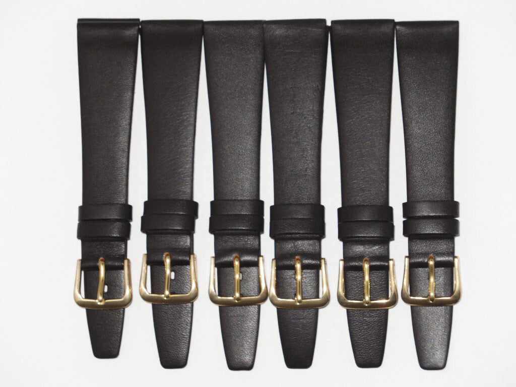 Lot of 6pcs.Watch Bands Dark Brown Genuine Leather Plain Flat 18mm(High Quality)
