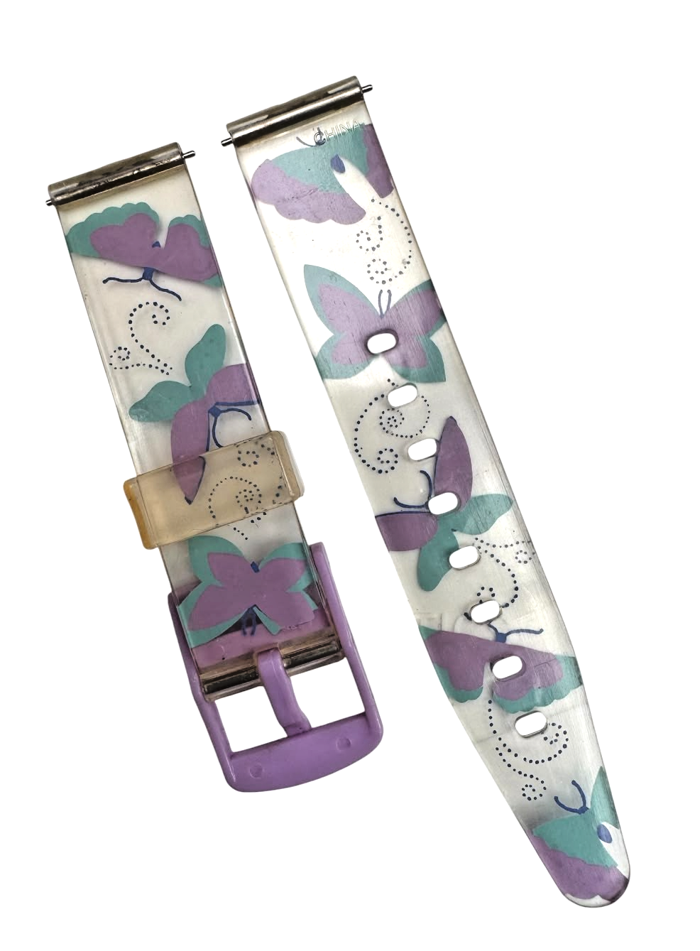 16MM PLASTIC PVC WATCH BAND BUTTERFLY DESIGN CLEAR /TRANSPARENT BAND