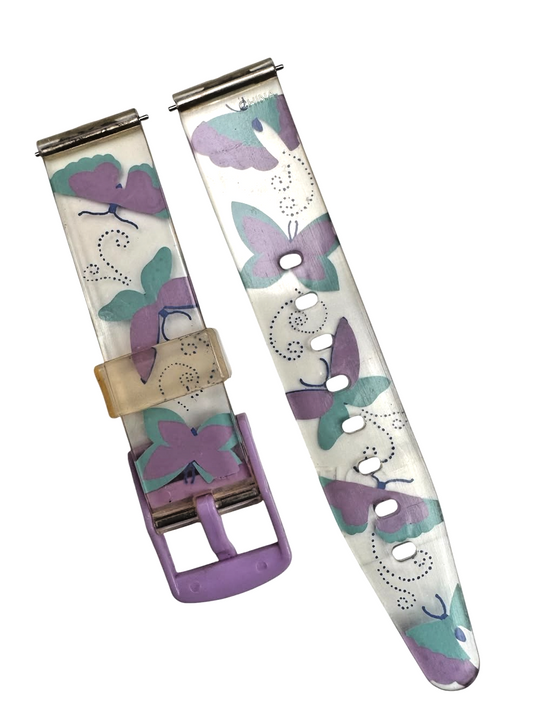 16MM PLASTIC PVC WATCH BAND BUTTERFLY DESIGN CLEAR /TRANSPARENT BAND