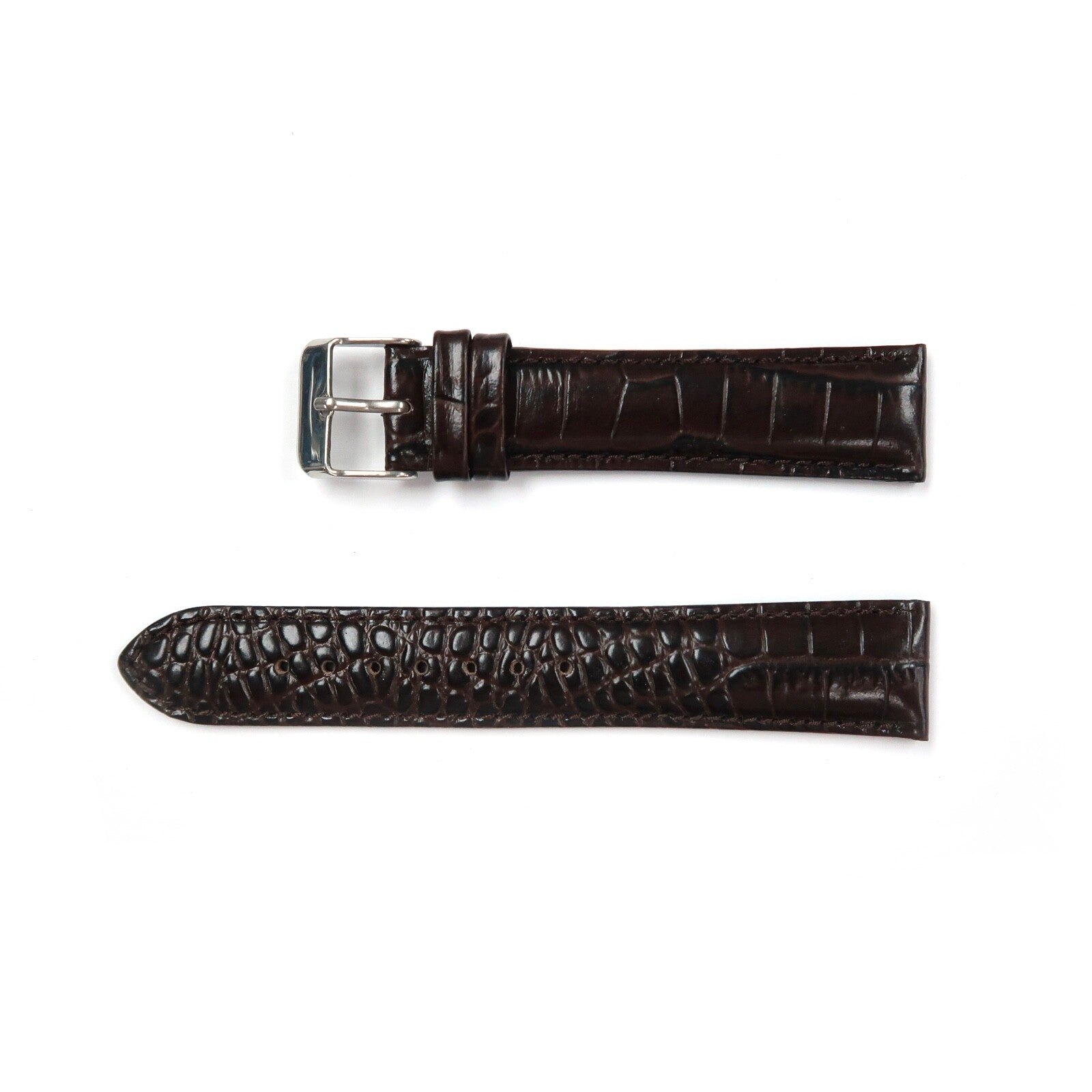 Genuine Leather Watch Band 20mm Padded Croco Grain Stitched in Brown