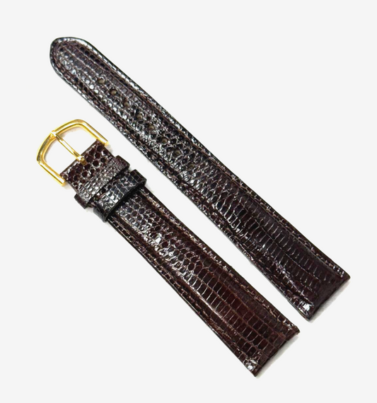 19mm D-BROWN 100% Real Lizard Watch Band Padded Watch Strap With Gold Buckle
