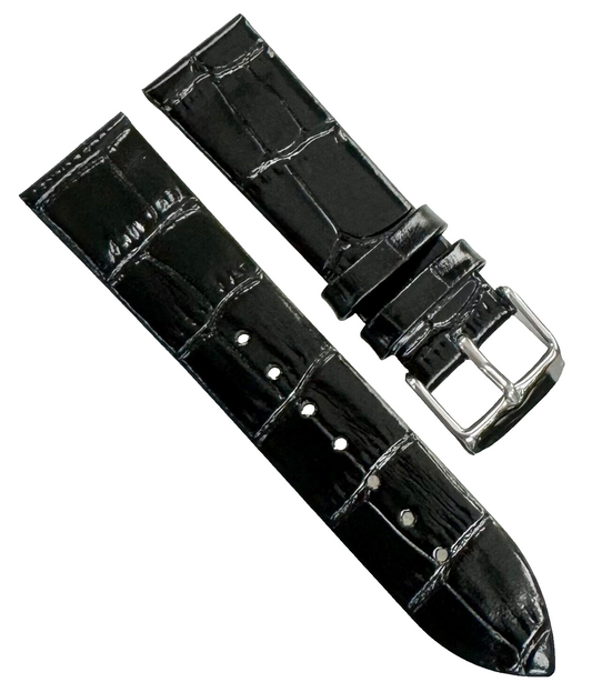 Best Quality\Watch Band Short 20MM Genuine Leather Black Alligator Grain Flat