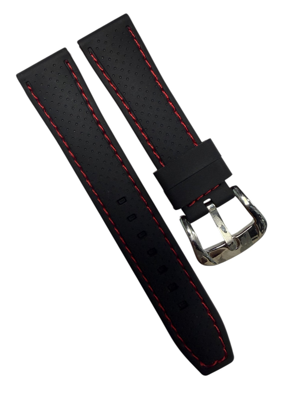 High-Quality Silicone Flat Stitched Watch Band – Red & Black, 20/22/24mm