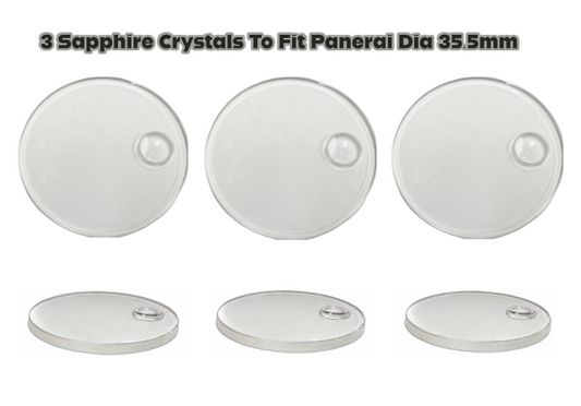 3PCS Sapphire Crystal to Fit PANERAI Double Dome(35.5×3.1×2.5)mm w/Date(Cyclop)