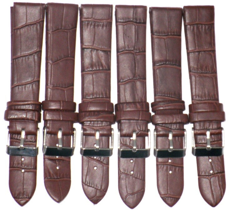 Lot of 6 Watch Band Genuine Leather Alligator Grain Brown Flat 24mm Best Quality