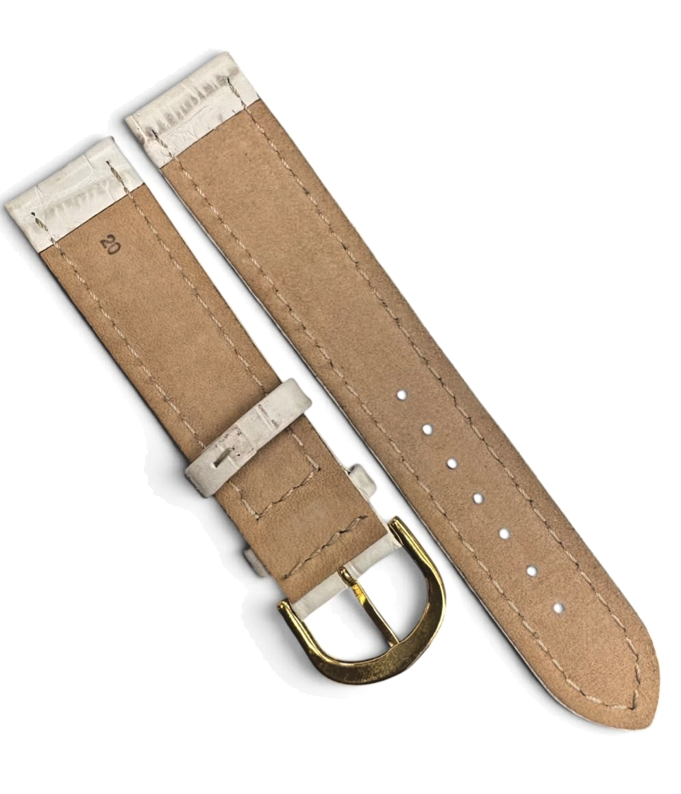 20MM BEIGE WHITE LEATHER ALLIGATOR GRAIN PADDED WATCH BAND