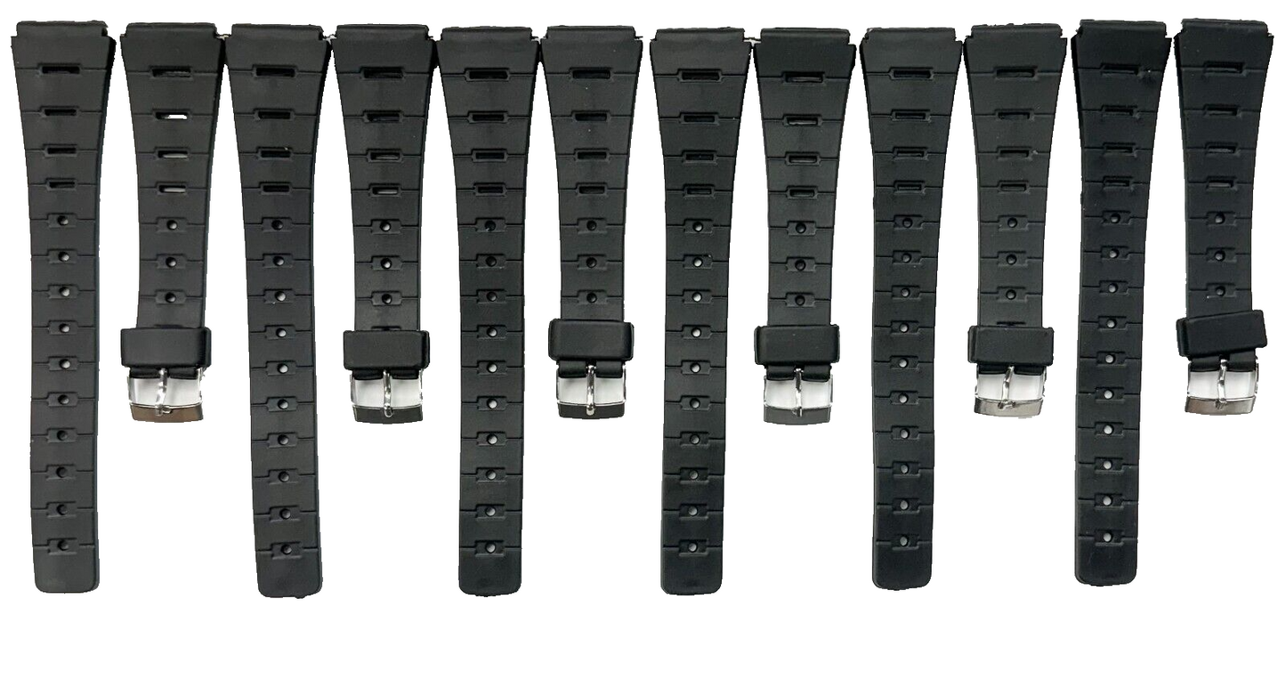 Lot of 6 19MM PVC Black, Flat & Slim Watch Band for Casio,Timex,Citizen & others
