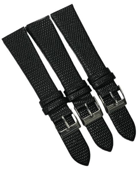 Best Quality Watch Bands Genuine Leather Lizard Grain Flat Black 12- 24mm