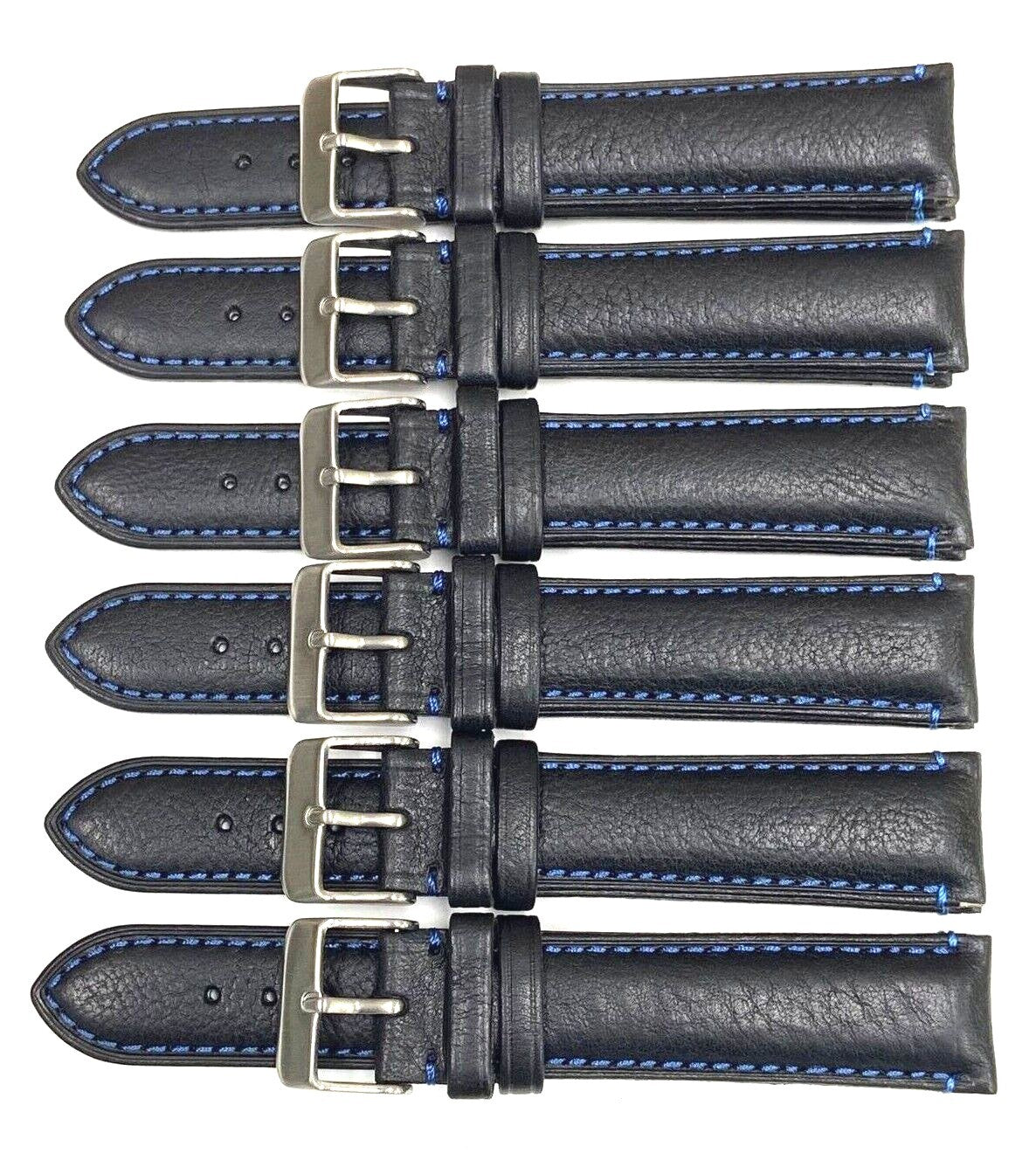 Excellent Quality, Watch Bands Genuine Leather Plain PADDED, Stitches Black 19MM